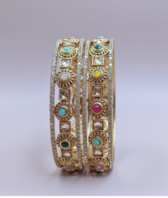 Two Meenakari Fusion Multi-Color Stone Kada Set